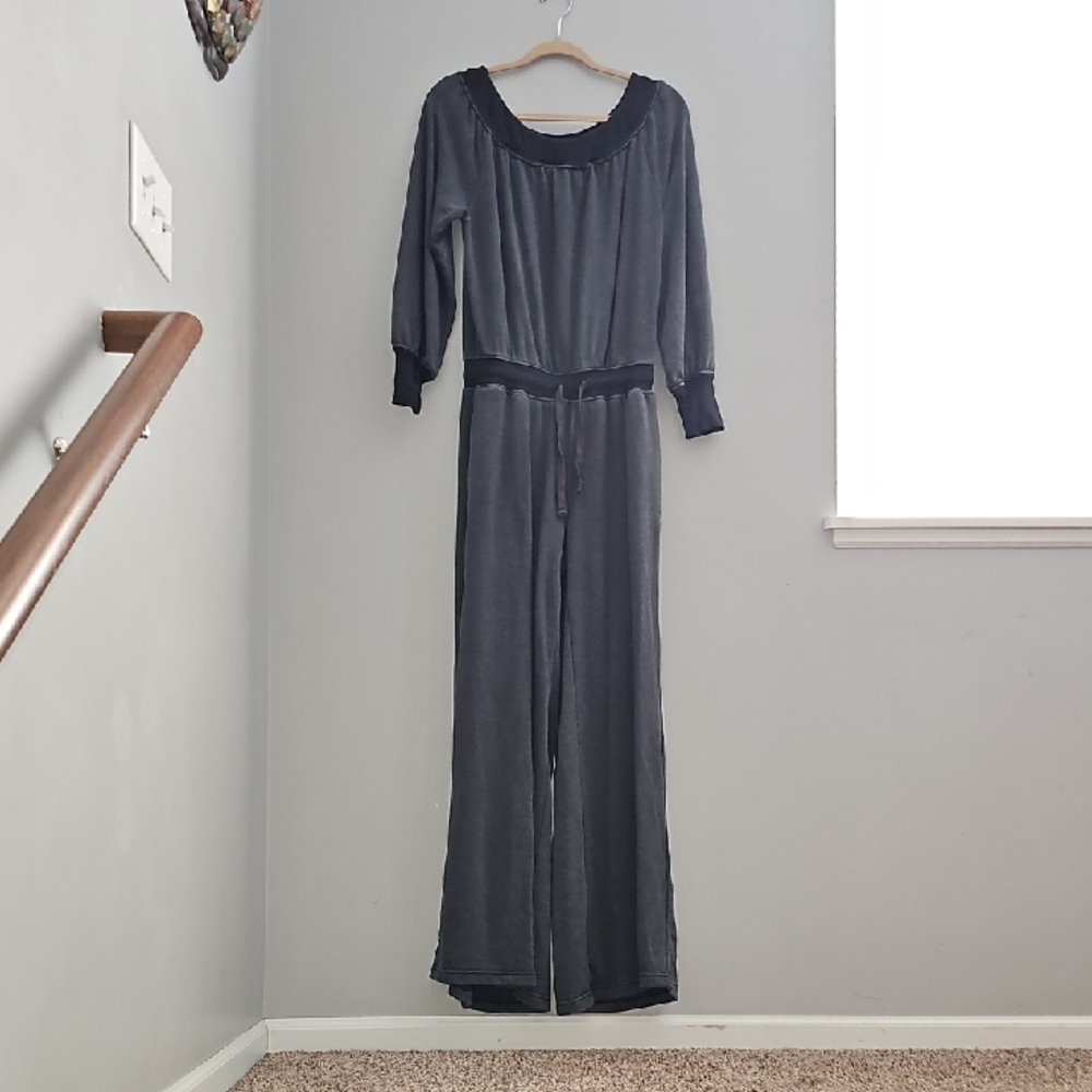 Free People Movement One To Beat Onsie.XS- Black Gray Mineral Washed!! Wide Leg